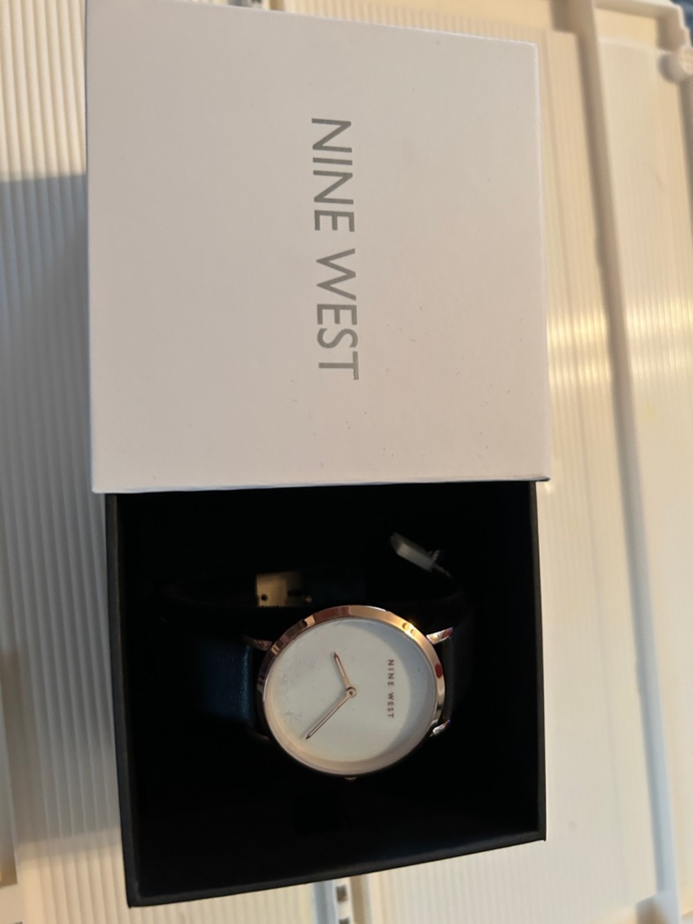Nine West Rose Gold-Tone Case Watch with Black Strap